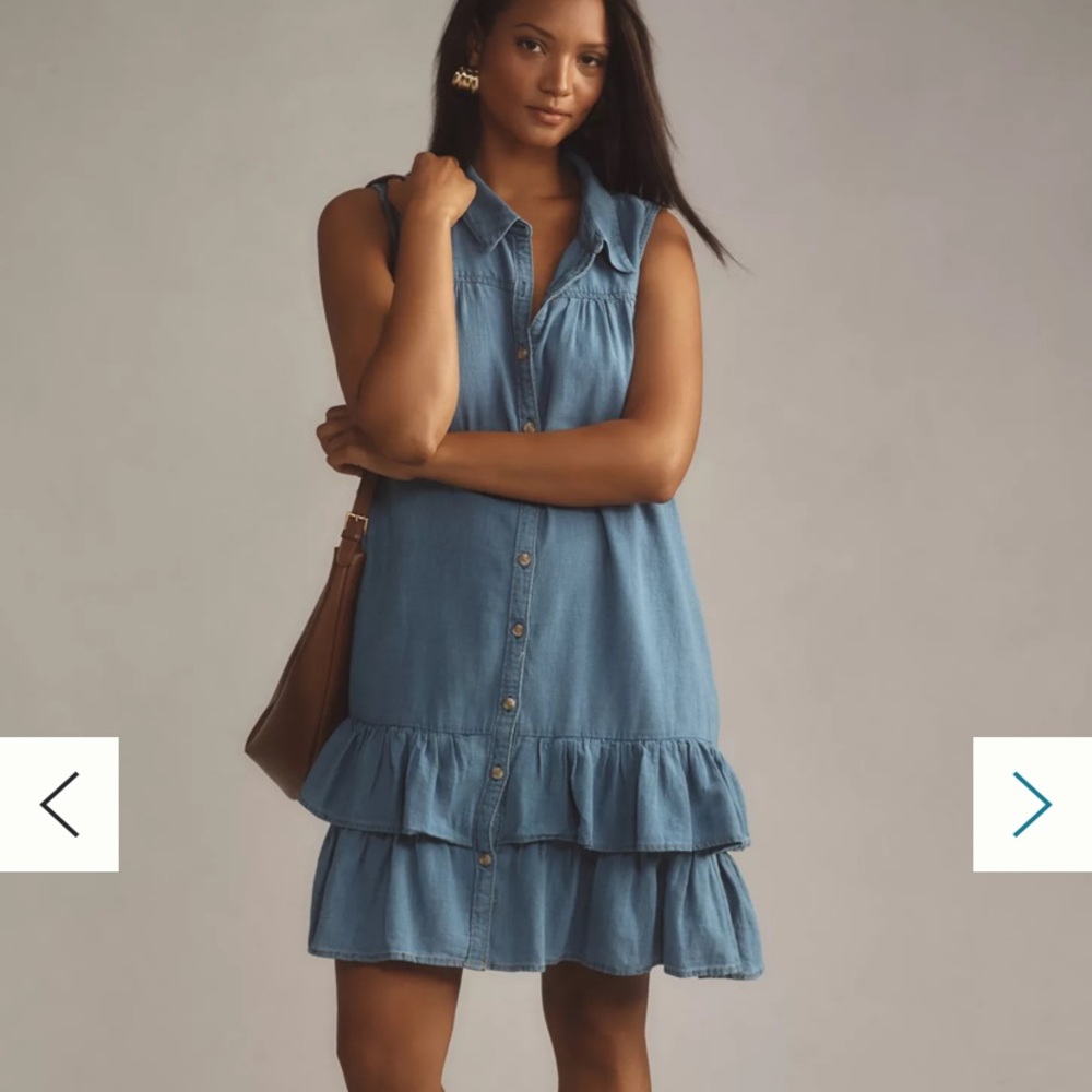 Anthropologie Blue Lightweight Denim Flounce Dress Plus Size 3X New NWT RARE HTF